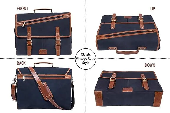 16 Inch Canvas Leather Briefcase Computer Laptop Book Large Satchel Salmon Alder