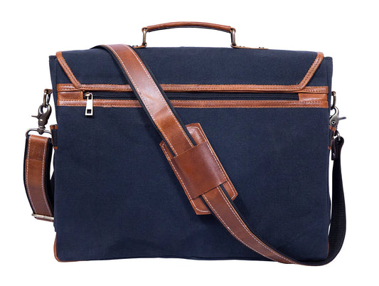 16 Inch Canvas Leather Briefcase Computer Laptop Book Large Satchel Salmon Alder