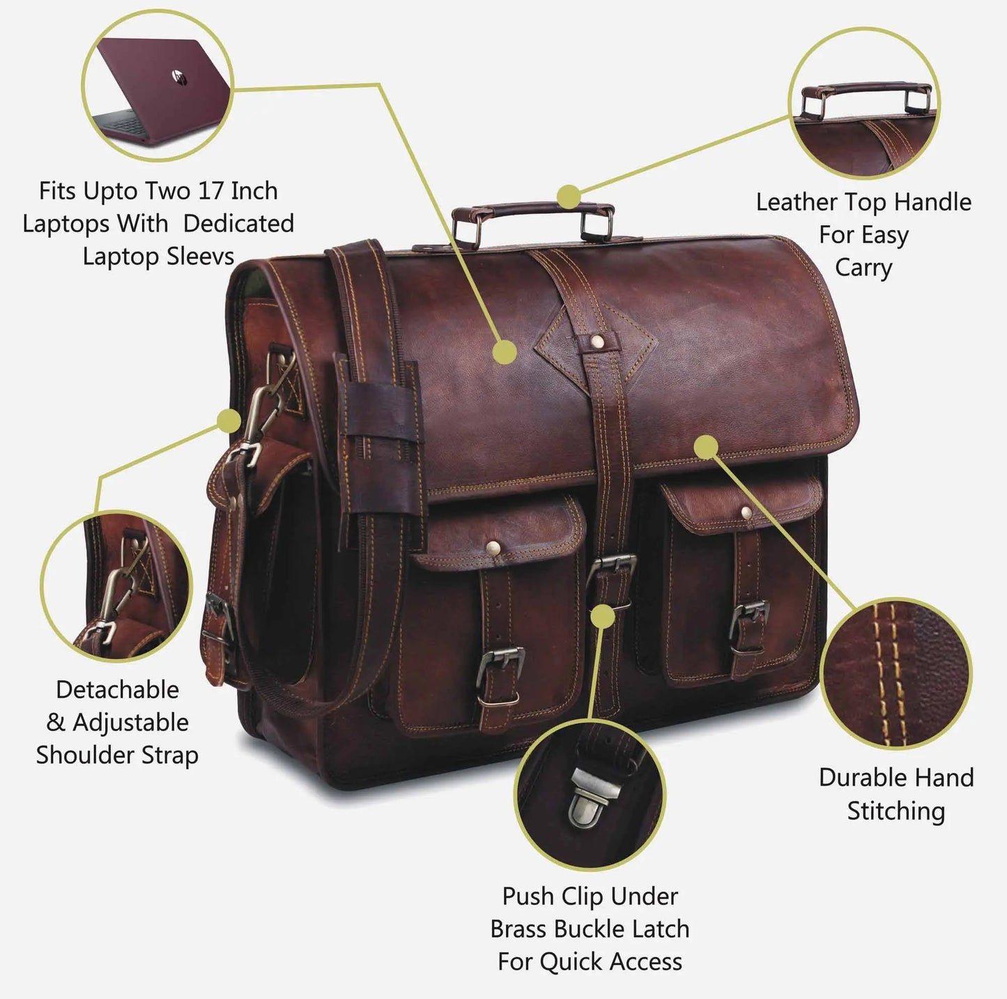 Vintage Leather Messenger Bag Mens. Salmon Alder