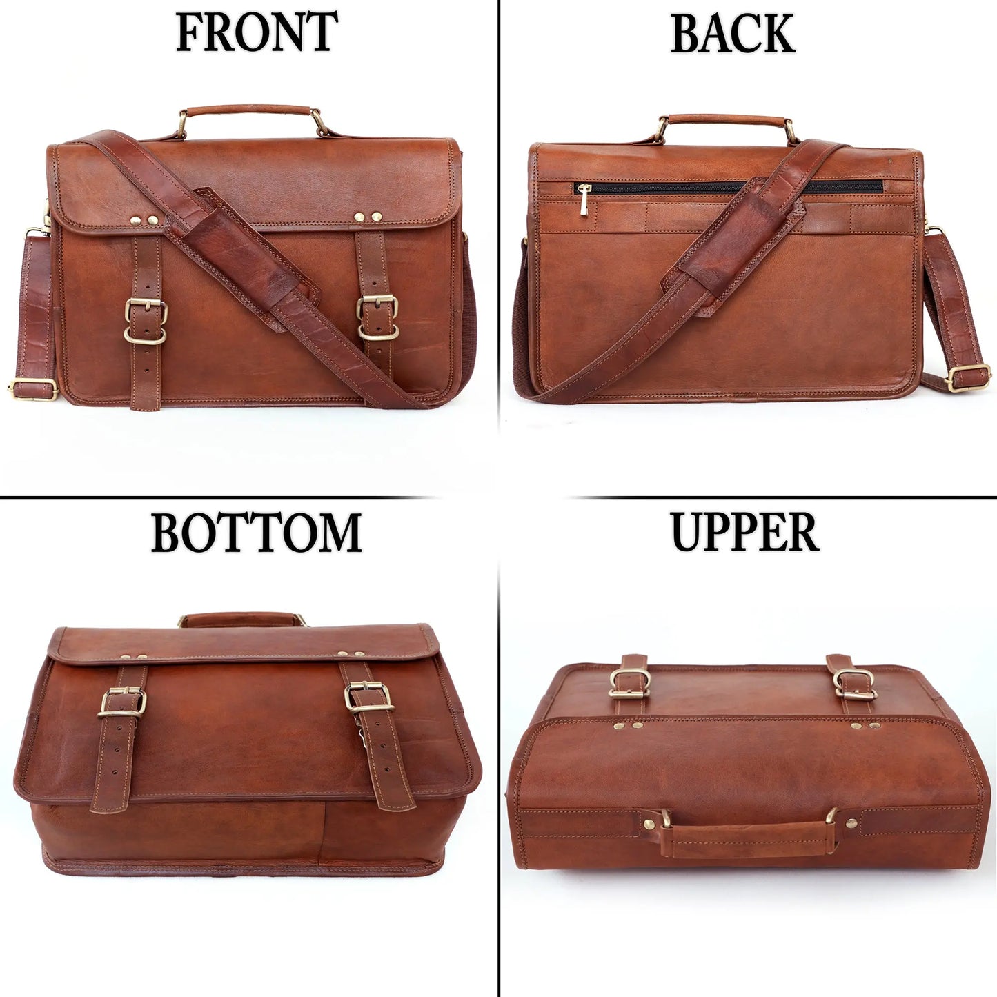 14 Inch Genuine Leather Messenger Bag Vintage Brown Small Briefcase Salmon Alder