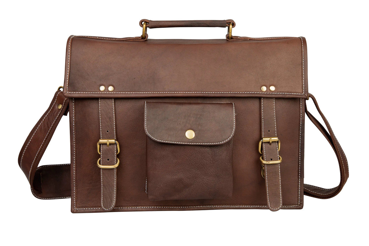 Handmade 15 Inch Black Leather Laptop Messenger Bag For Unisex. Salmon Alder
