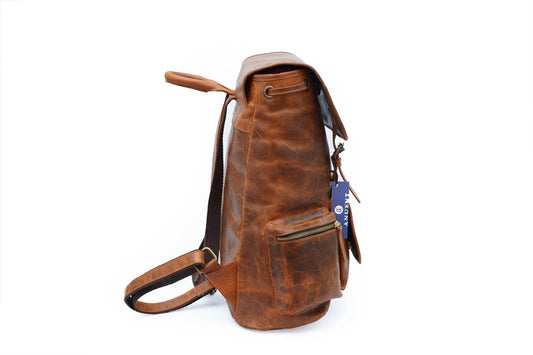 Buffalo Leather Backpack - Handmade 15.5 Inch Unisex Backpack. Salmon Alder