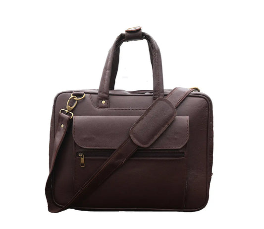 ANUENT 16 Inch Handmade Brown Leather Laptop Briefcase. Salmon Alder