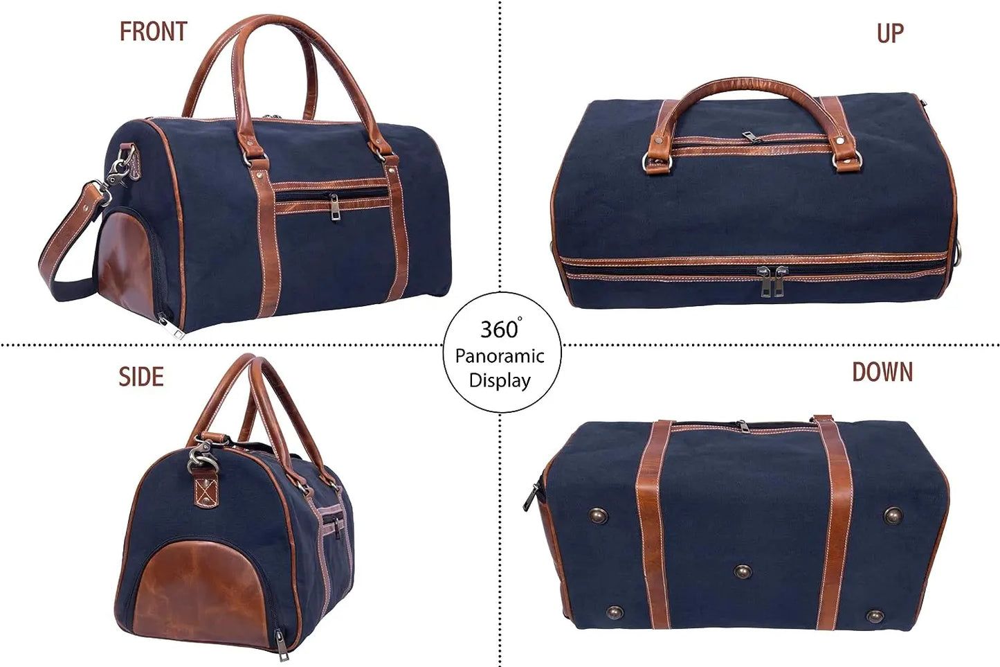Canvas Genuine Leather Large Duffel Bag Overnight Weekender Bag Salmon Alder