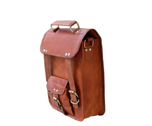 Leather 11 Inch Sturdy Leather satchel I-pad Messenger Bag for Unisex Salmon Alder