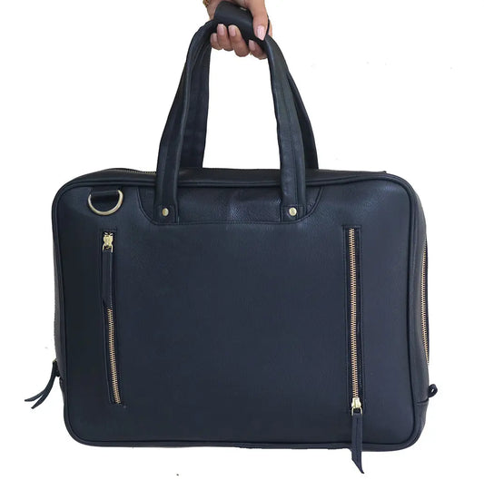 Black Leather Briefcase For 15 Inch Laptop. Salmon Alder