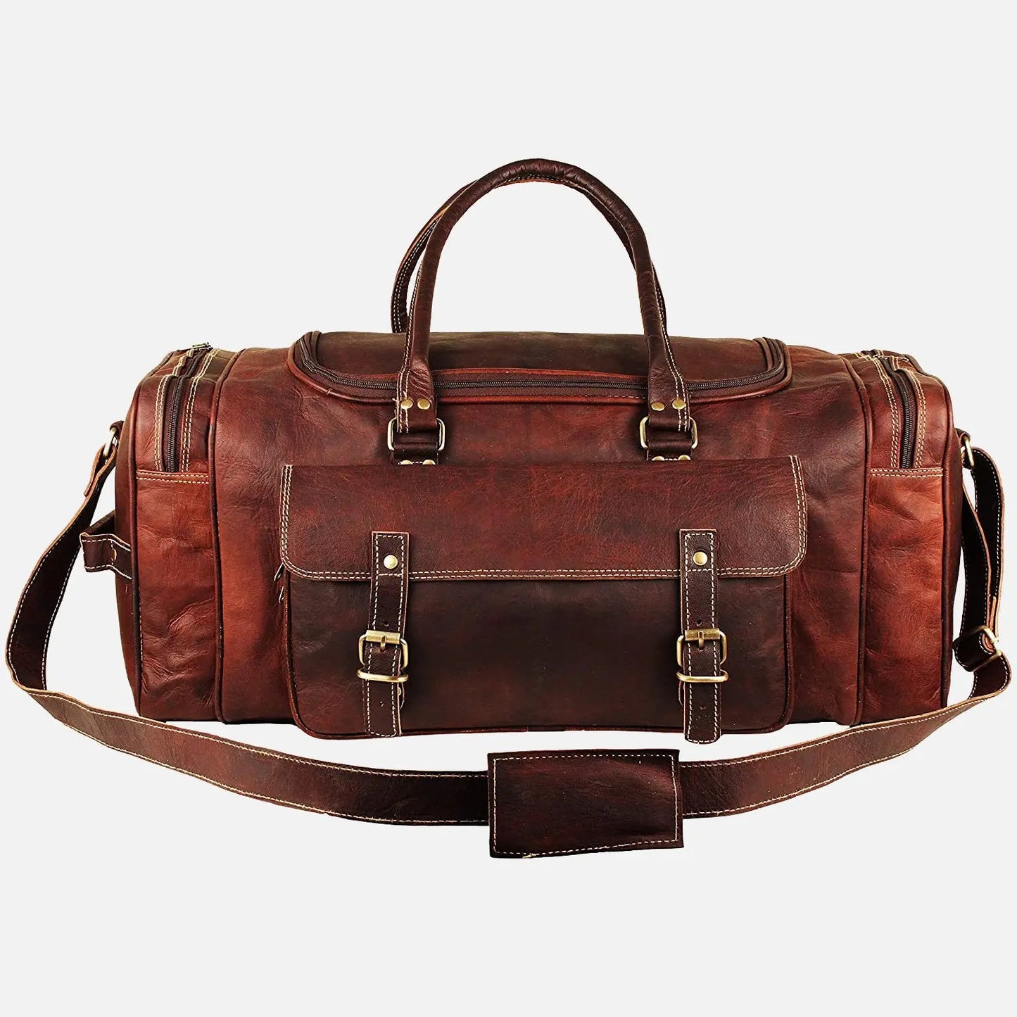 Men's Leather Weekend Travel Duffel Bag . Salmon Alder