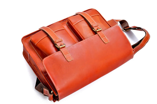 Handmade Buffalo Leather Orange Crossbody Messenger Bag. Salmon Alder