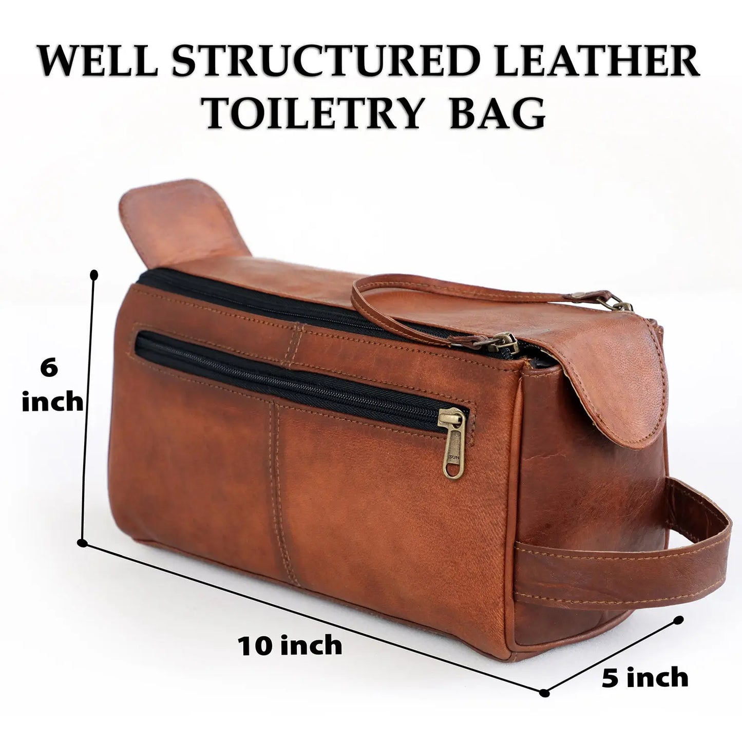 Leather Toiletry Bag Large Dopp Kit for Men & Women Travel Pouch Salmon Alder