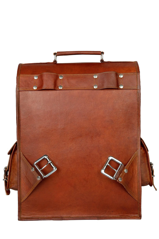 Handmade Brown Leather Laptop Backpack For Unisex, Salmon Alder