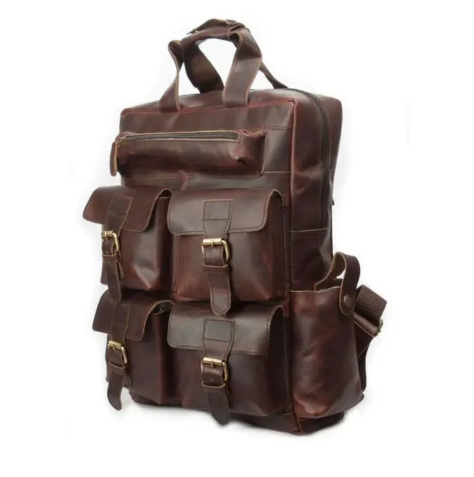 Buffalo Leather Backpack for Men Vintage 15.6 Inch Laptop Bag Salmon Alder