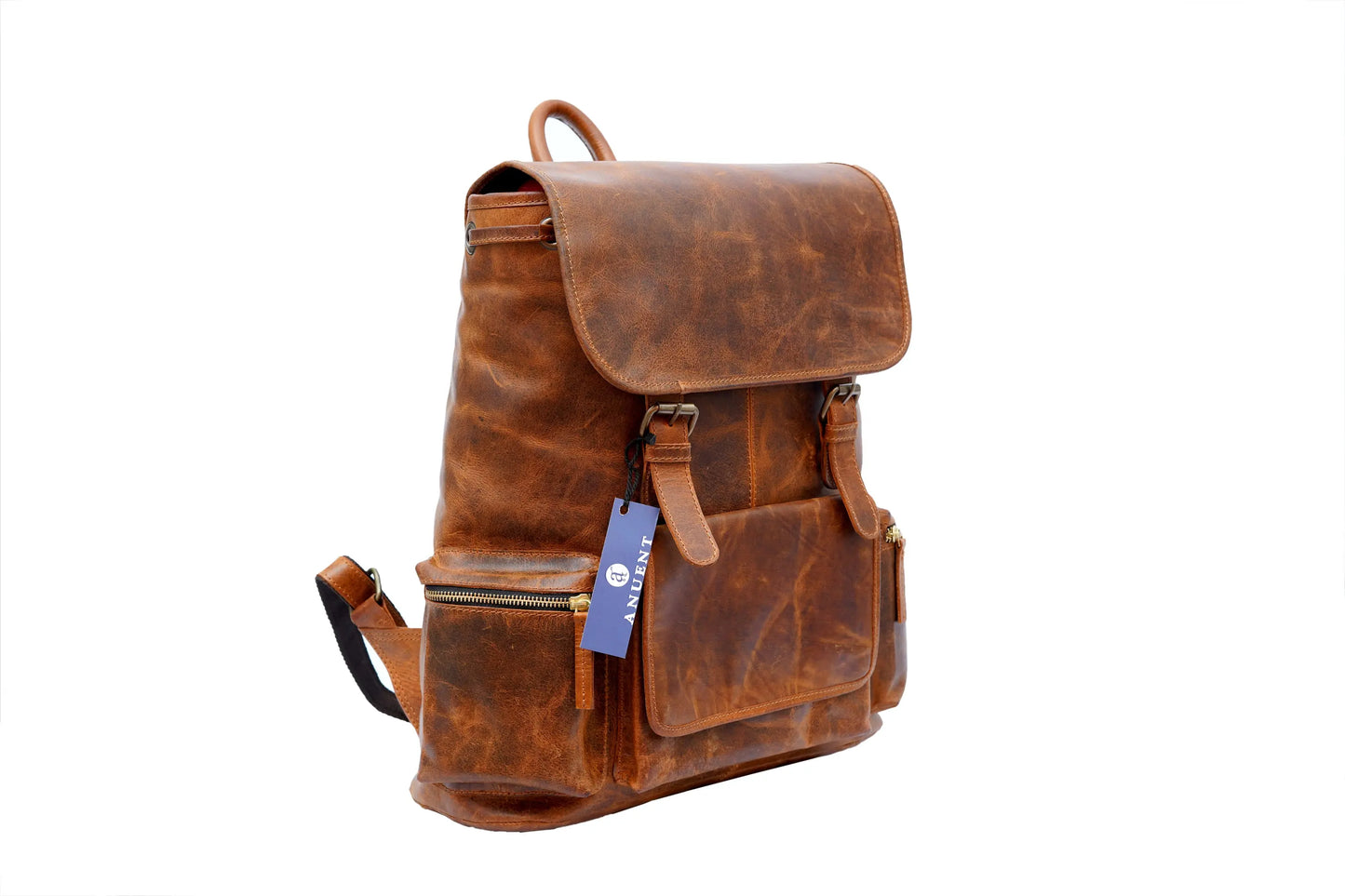 Buffalo Leather Backpack - Handmade 15.5 Inch Unisex Backpack. Salmon Alder