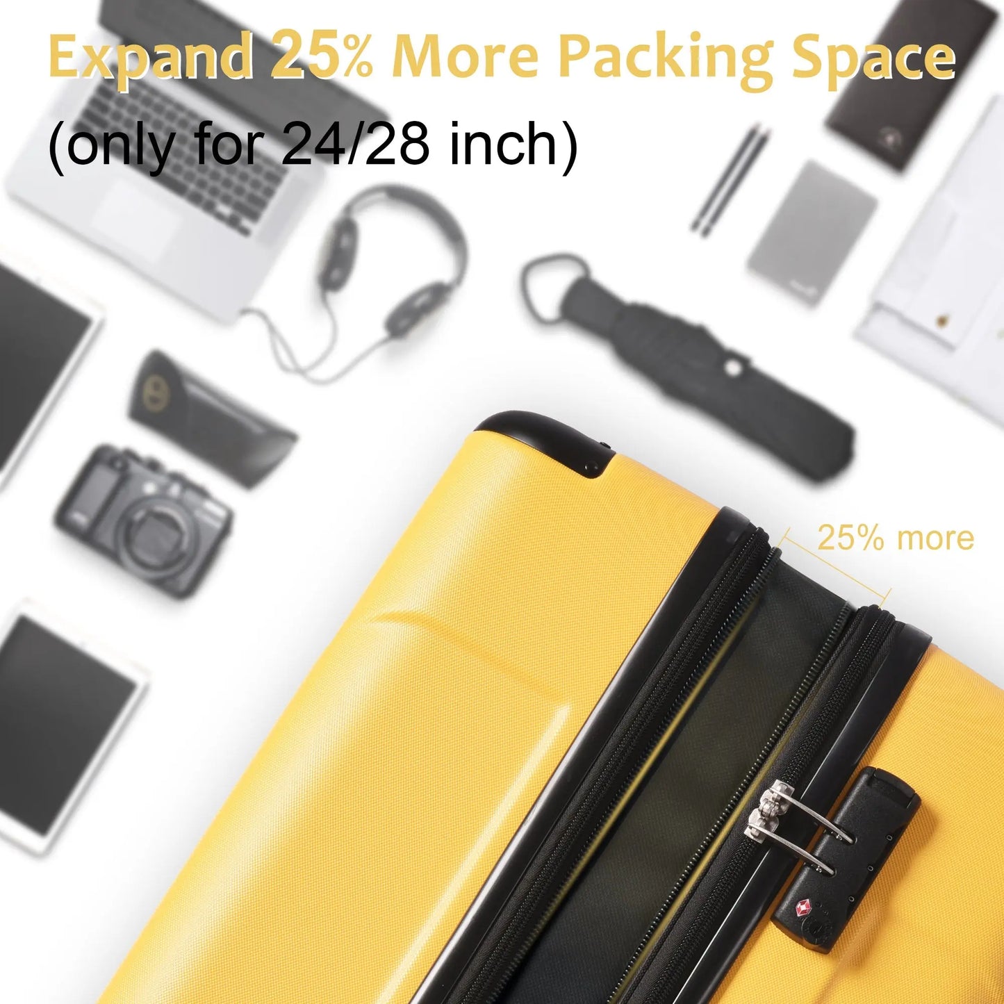 Luggage Sets 3 Piece, Expandable Hard shell ABS Suitcases with Double