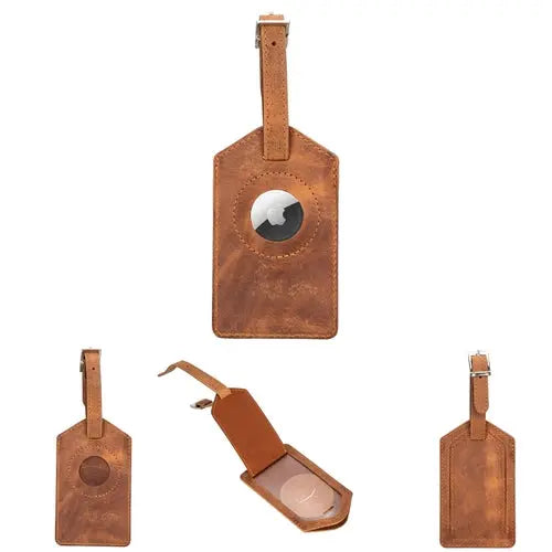 Estes Genuine Leather Luggage Tag with AirTag Slot Chocolate Crius