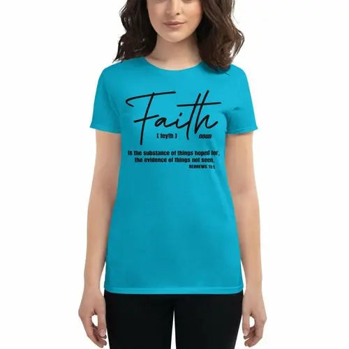 Womens T-Shirts, Faith Is The Substance Of Things Hoped For, Black Grey Coco