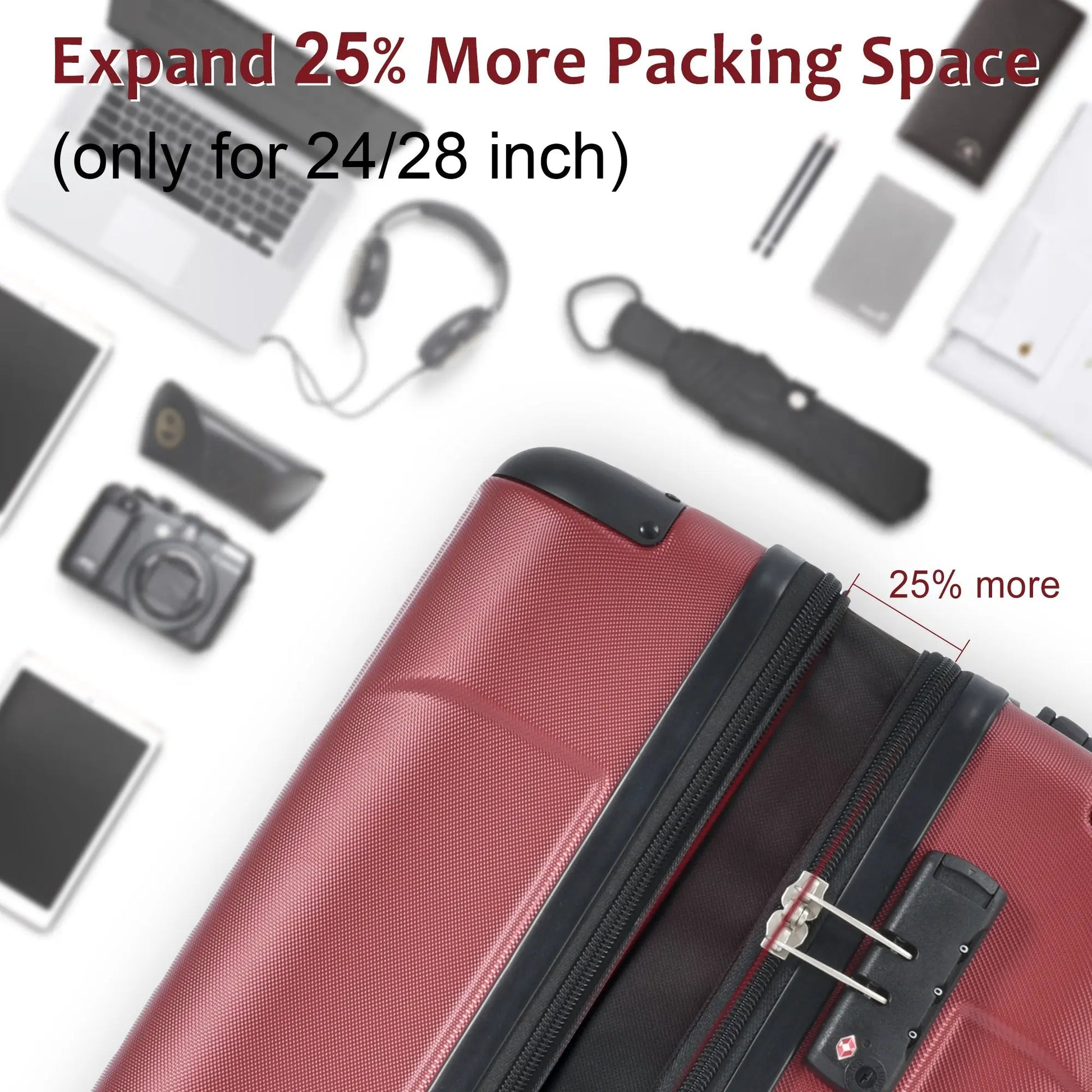 Luggage Sets 3 Piece, Expandable Hard shell ABS Suitcases with Double Sangria Beech