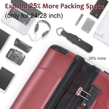Luggage Sets 3 Piece, Expandable Hard shell ABS Suitcases with Double Sangria Beech
