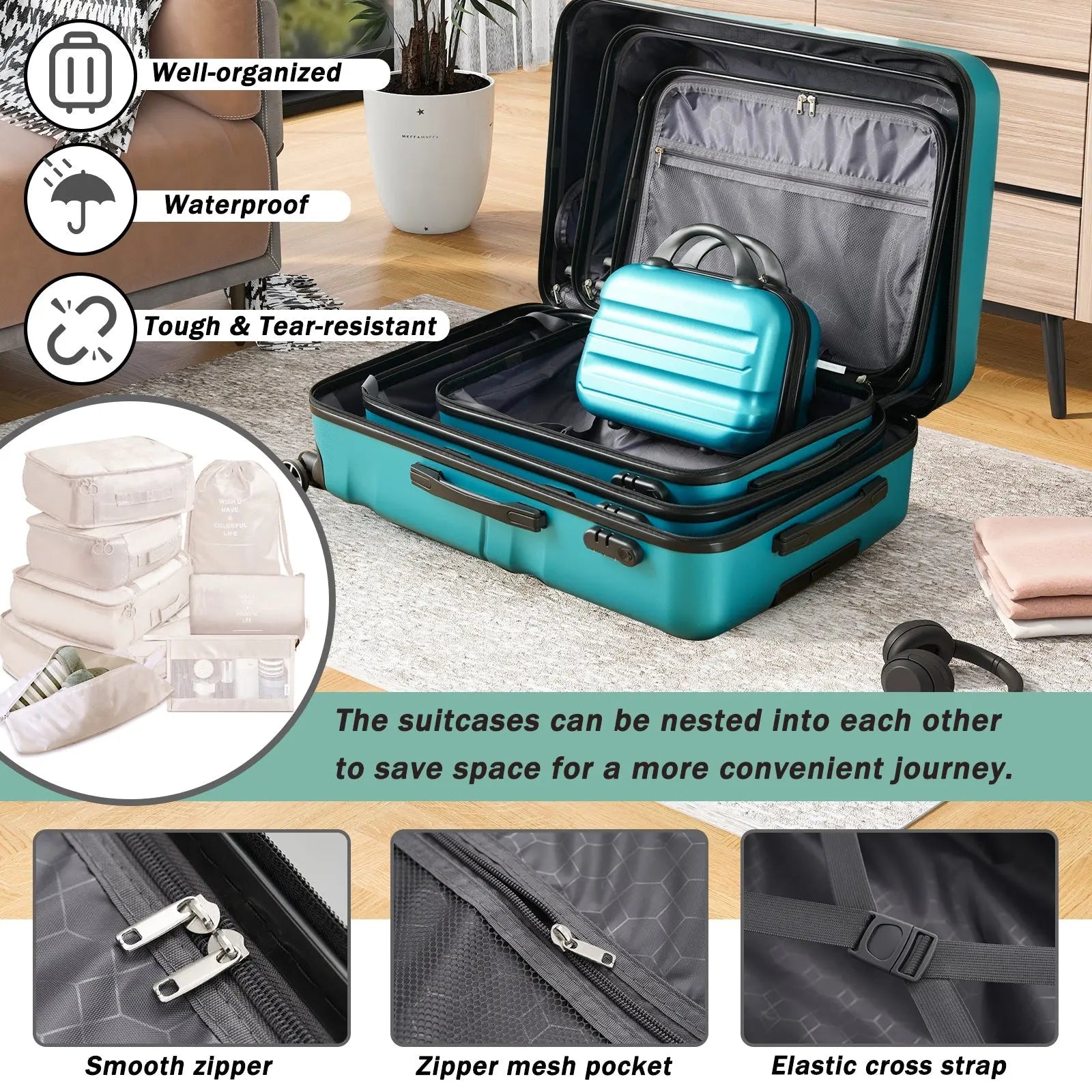 Hardshell ABS Luggage Set - Lightweight & Durable Suitcases with Dual Sangria Beech