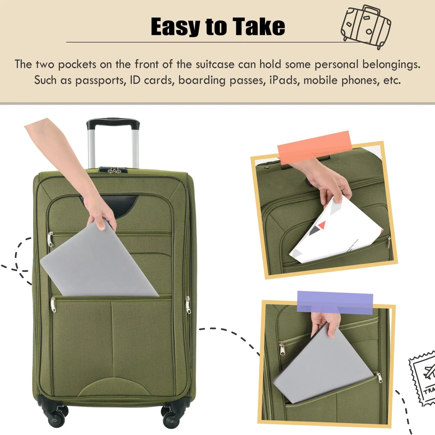 Softside Luggage Expandable 3 Piece Set Suitcase with Duffel Bag