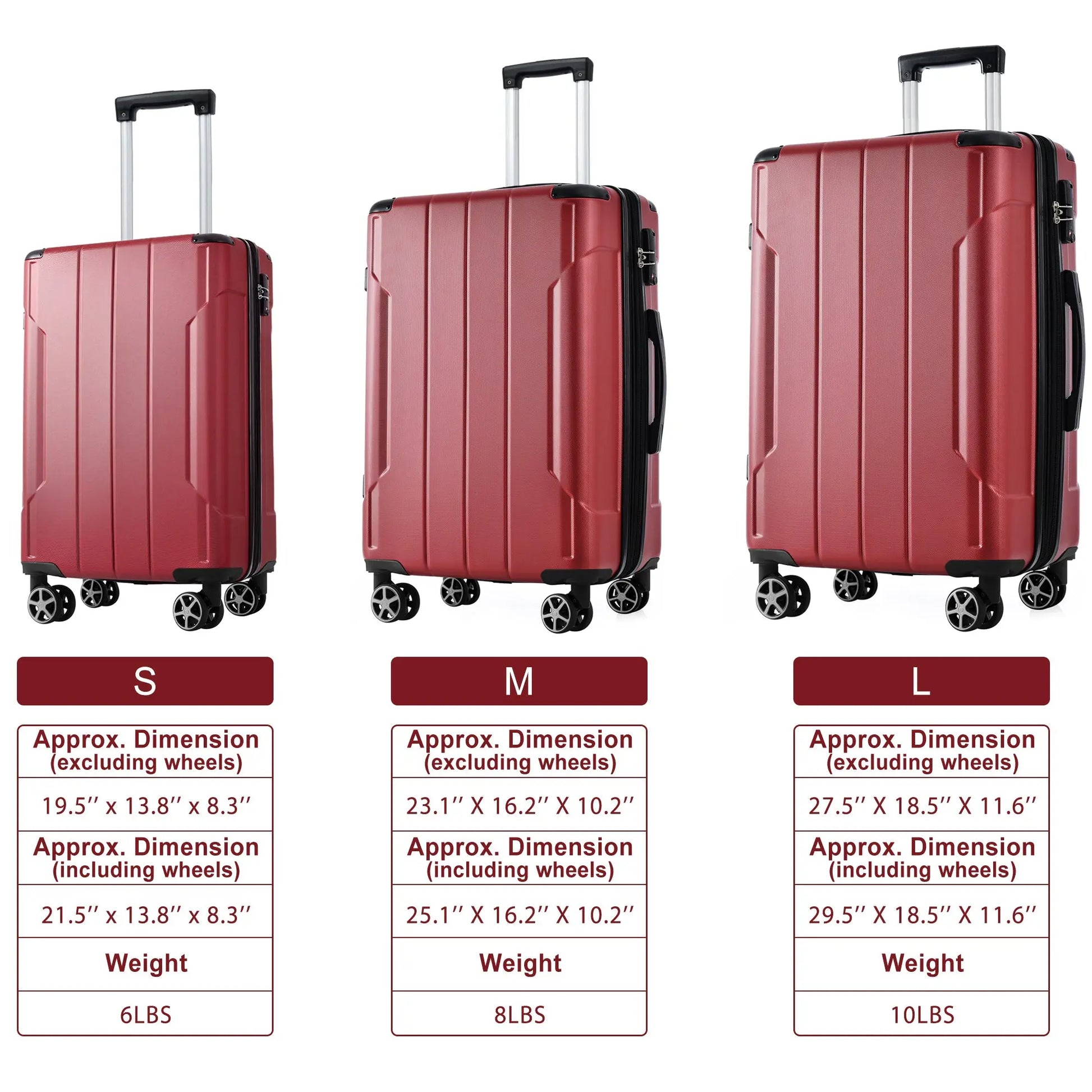 Luggage Sets 3 Piece, Expandable Hard shell ABS Suitcases with Double Sangria Beech