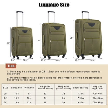 Softside Luggage Expandable 3 Piece Set Suitcase with Duffel Bag