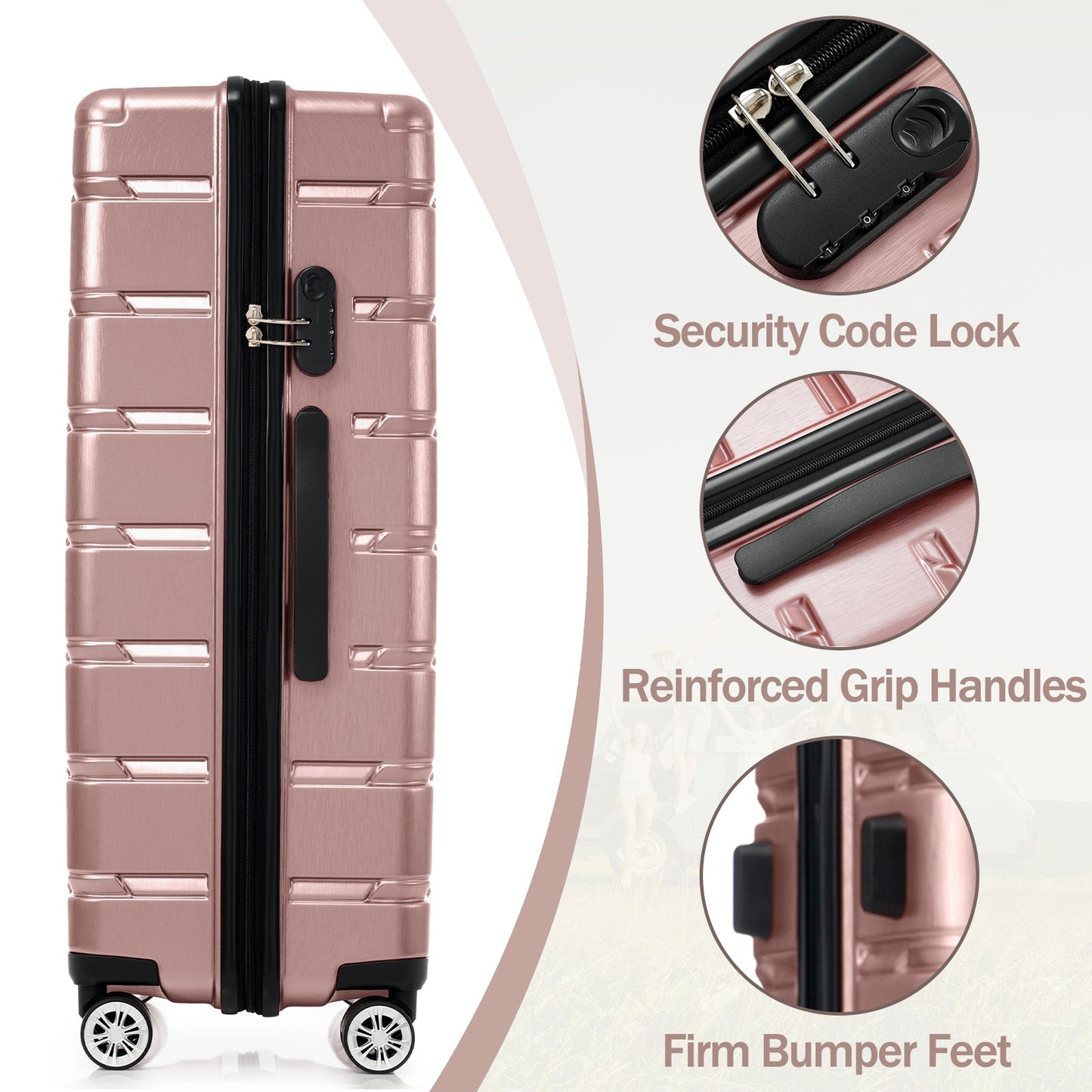Hardshell Luggage Set 3 Piece, Durable ABS+PC Travel Suitcase with