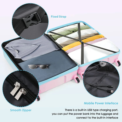 Luggage Set of 3, 20-inch with USB Port, Airline Certified Carry-on