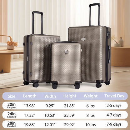 Luggage Sets 3 Piece Hardshell Suitcases with Wheels, Lightweight