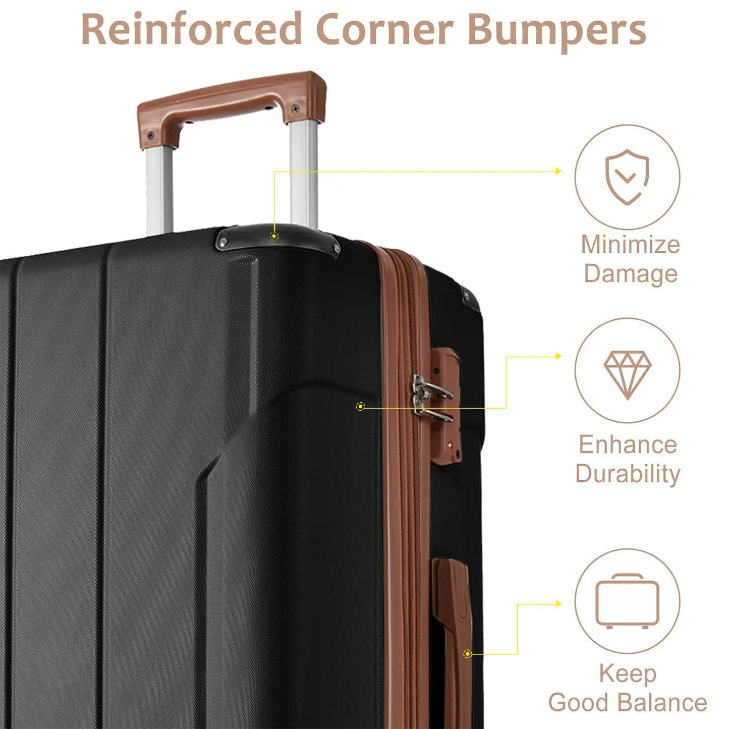 Luggage Sets 3 Piece, Expandable Hard shell ABS Suitcases with Double