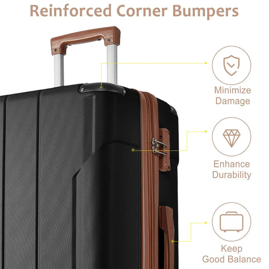 Luggage Sets 3 Piece, Expandable Hard shell ABS Suitcases with Double Sangria Beech