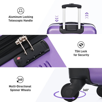 3 Piece Luggage Set Hardside Spinner Suitcase with TSA Lock 20' 24'