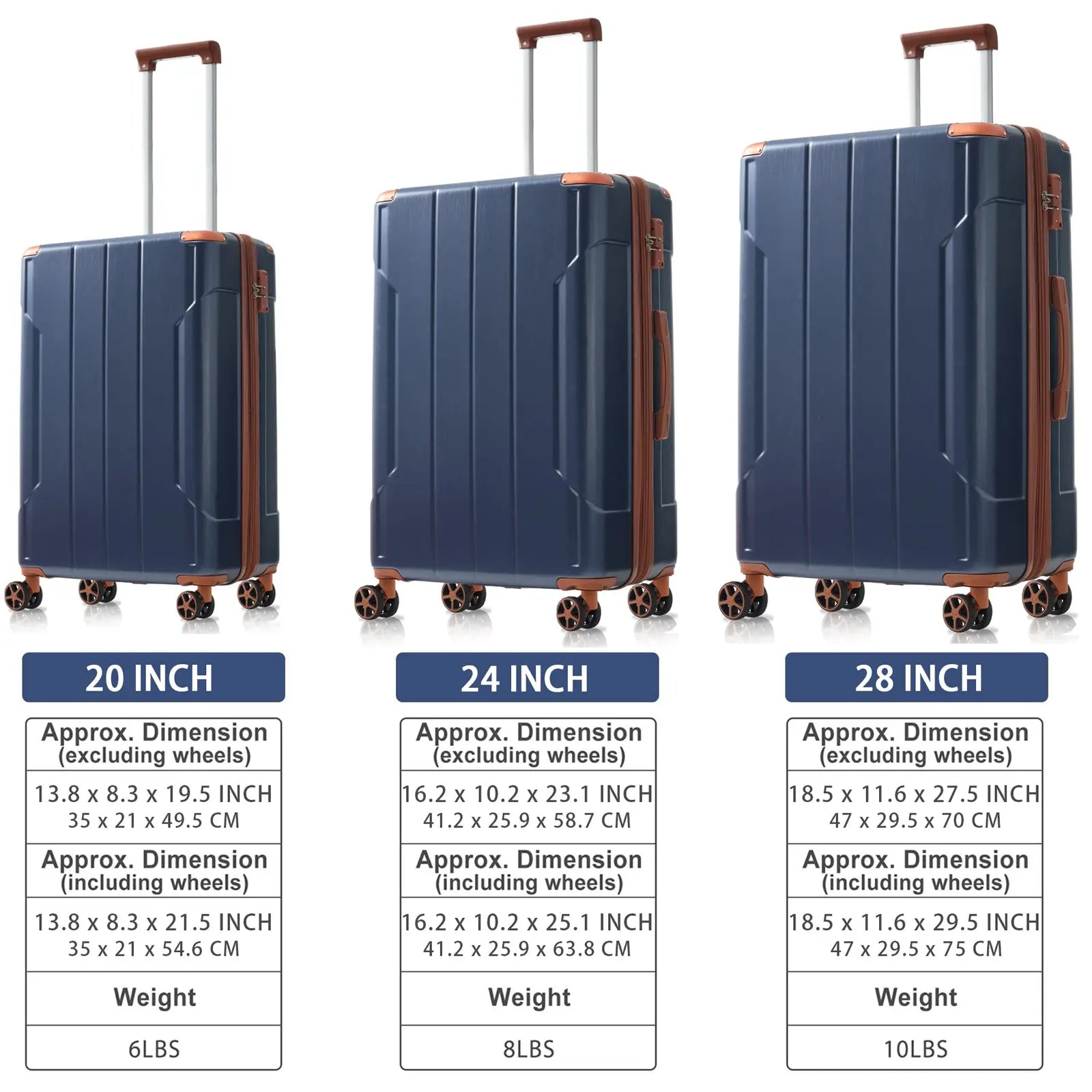 Luggage Sets 3 Piece, Expandable Hard shell ABS Suitcases with Double Sangria Beech
