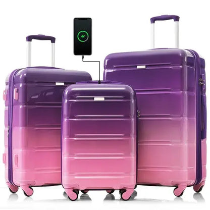 Luggage Set of 3, 20-inch with USB Port, Airline Certified Carry-on