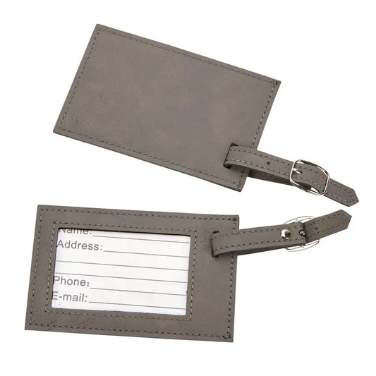 Leatherette Luggage Tag, Grey 2.75" X 4.375" Fuchsia Metis