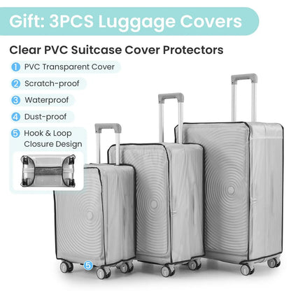 Luggage Sets 3 Piece(20/24/28), Expandable Carry On Luggage with TSA Sangria Beech