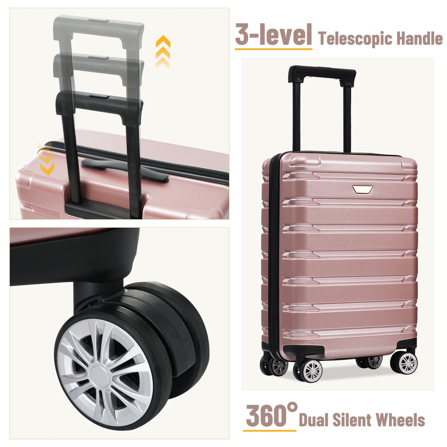 Hardshell Luggage Set 3 Piece, Durable ABS+PC Travel Suitcase with