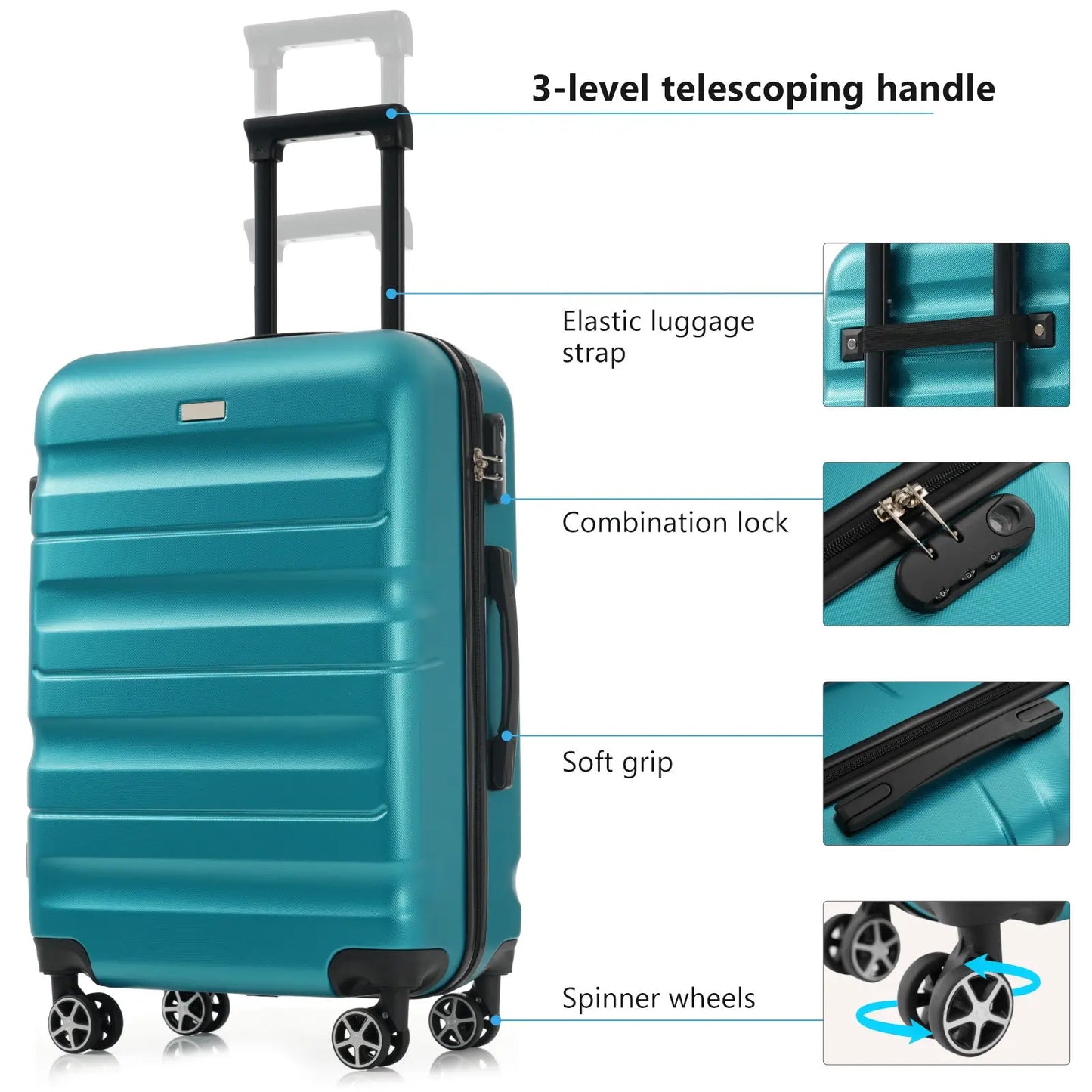 Hardshell ABS Luggage Set - Lightweight & Durable Suitcases with Dual Sangria Beech