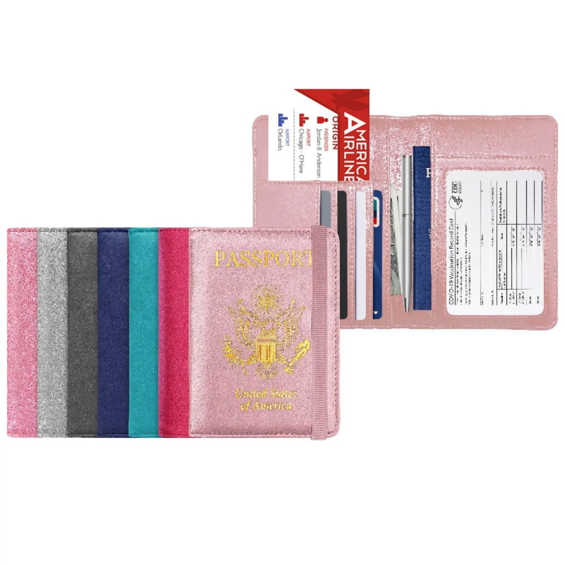 PU Leather RFID Passport and Vaccine Card Holder Combo Cerulean Grapevine