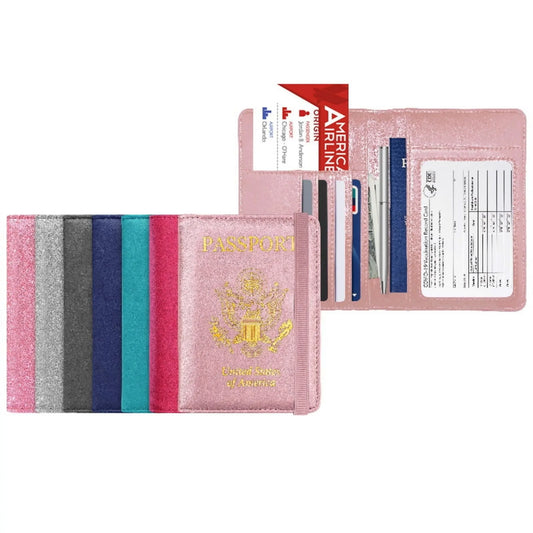 PU Leather RFID Passport and Vaccine Card Holder Combo Cerulean Grapevine