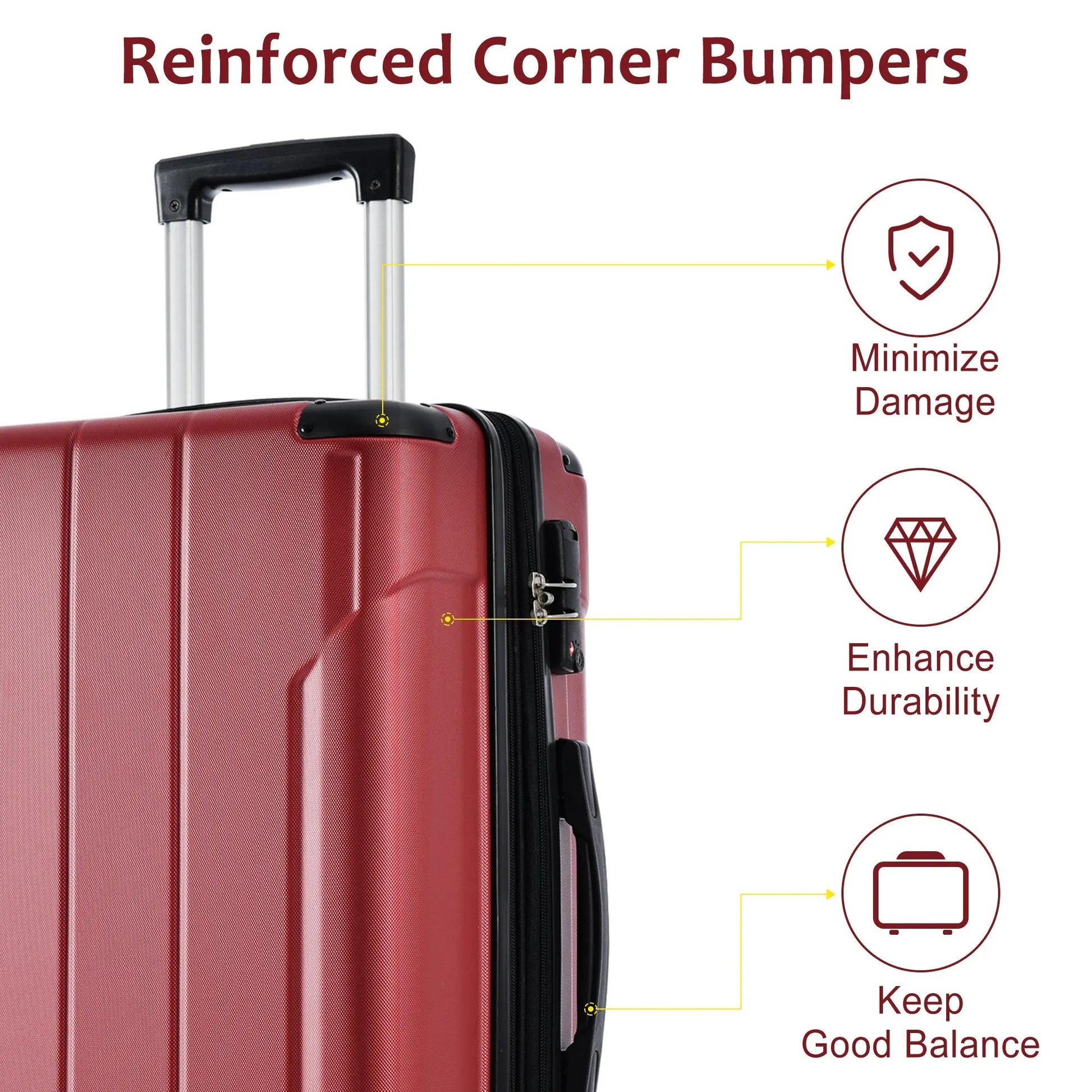 Luggage Sets 3 Piece, Expandable Hard shell ABS Suitcases with Double Sangria Beech