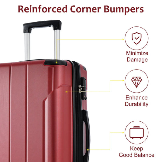 Luggage Sets 3 Piece, Expandable Hard shell ABS Suitcases with Double Sangria Beech
