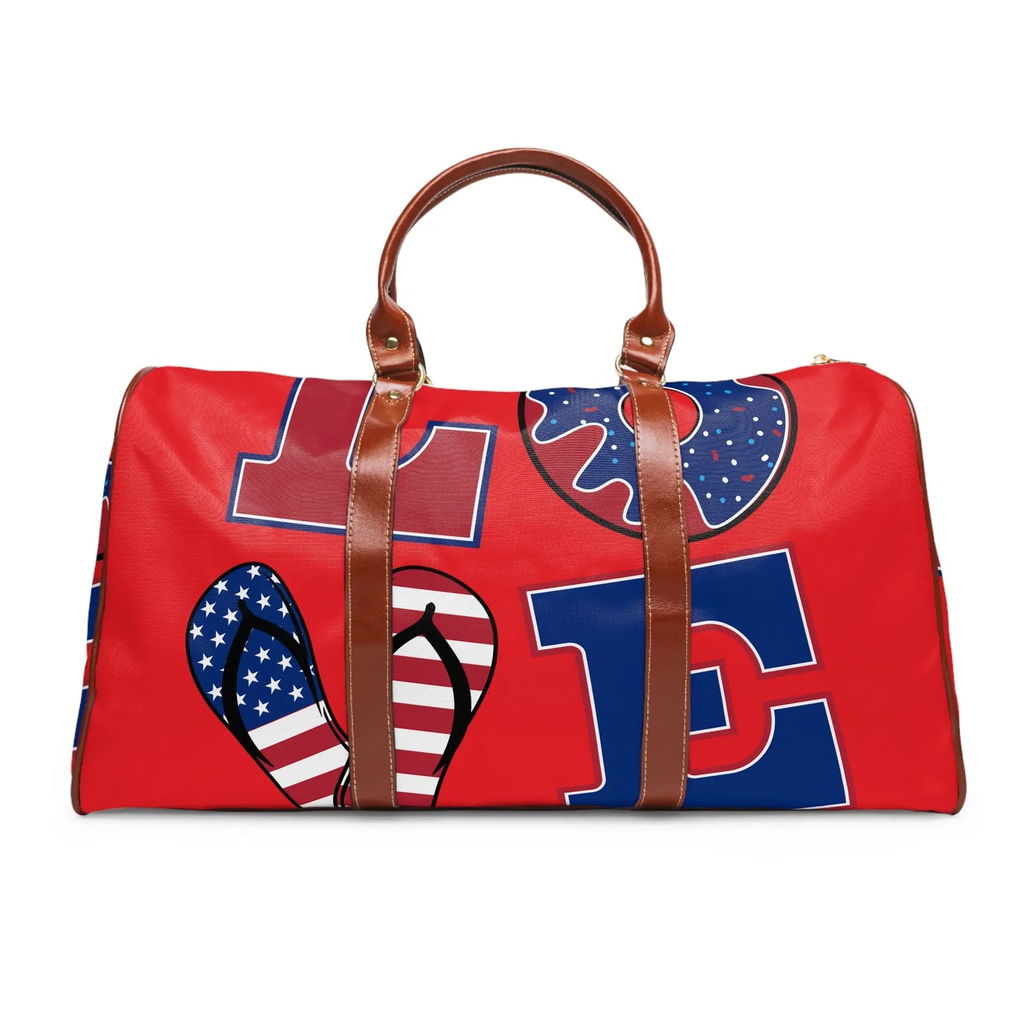 Patriotic Travel Bag, Vacation Tote, Love Travel Duffle, Holiday Luggage, Red White Blue Weekender, Adventure Bag Printify