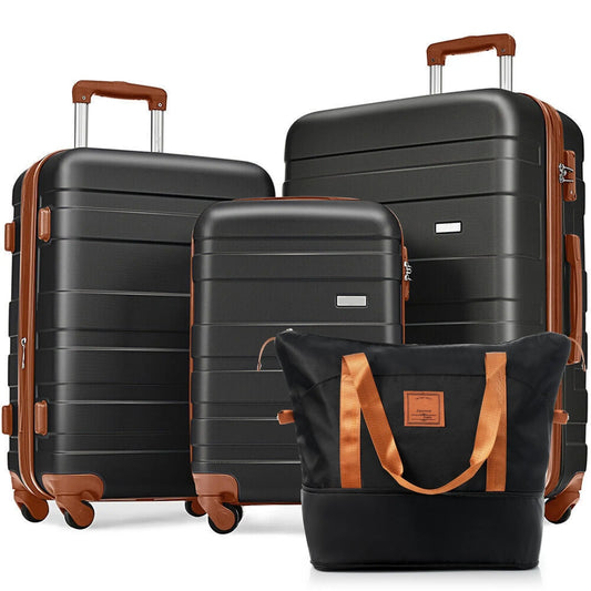 Luggage Sets 4 Piece, Expandable ABS Durable Suitcase with Travel Bag, Sangria Beech