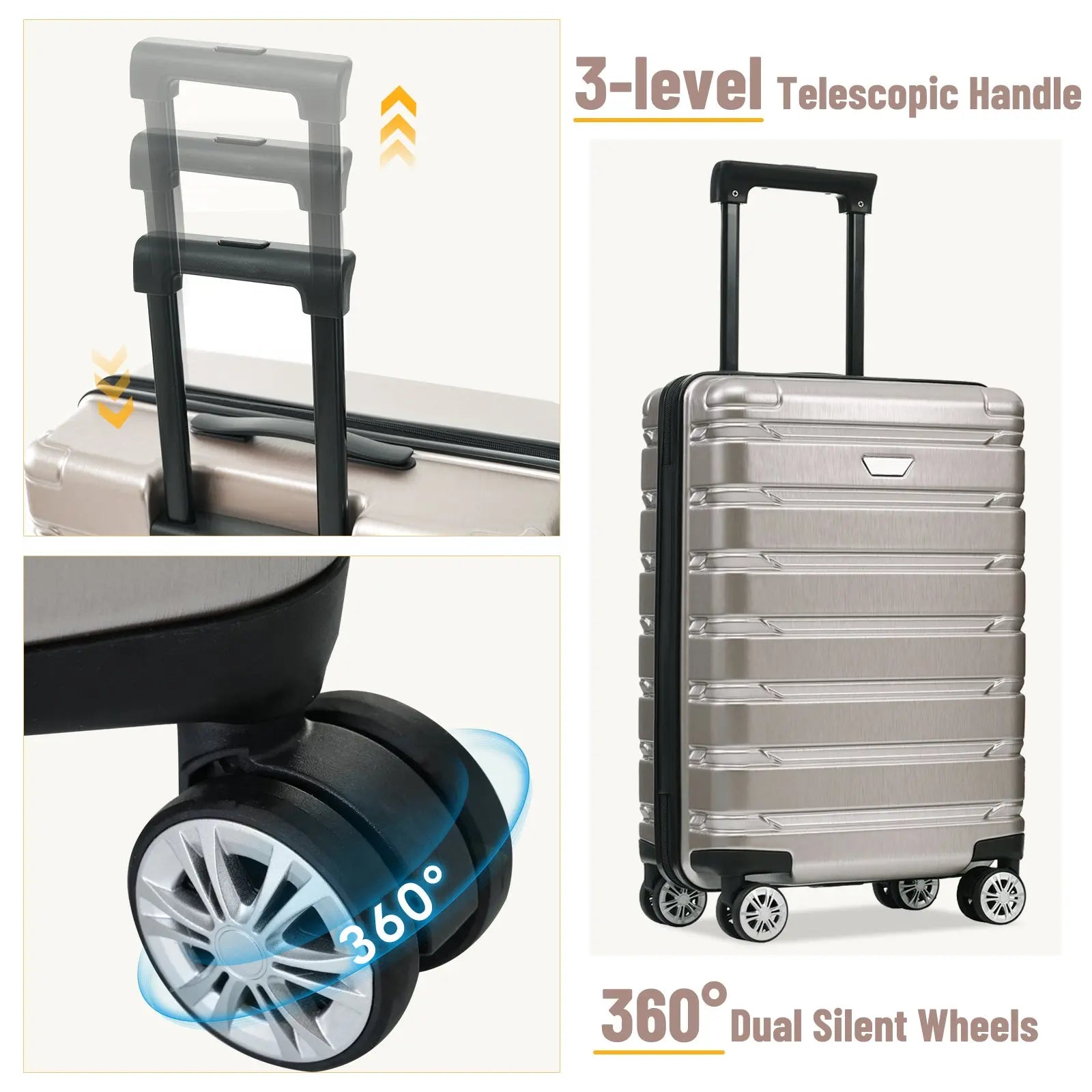 Hardshell Luggage Set 3 Piece, Durable ABS+PC Travel Suitcase with Sangria Beech