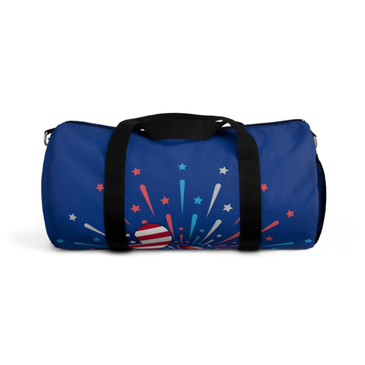 Patriotic Duffel Bag | Travel Gym Bag, Fireworks Design, Perfect for July 4th, Weekend Getaways, Sports & Fitness, Red White Blue Bag Printify