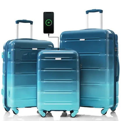 Luggage Set of 3, 20-inch with USB Port, Airline Certified Carry-on Sangria Beech