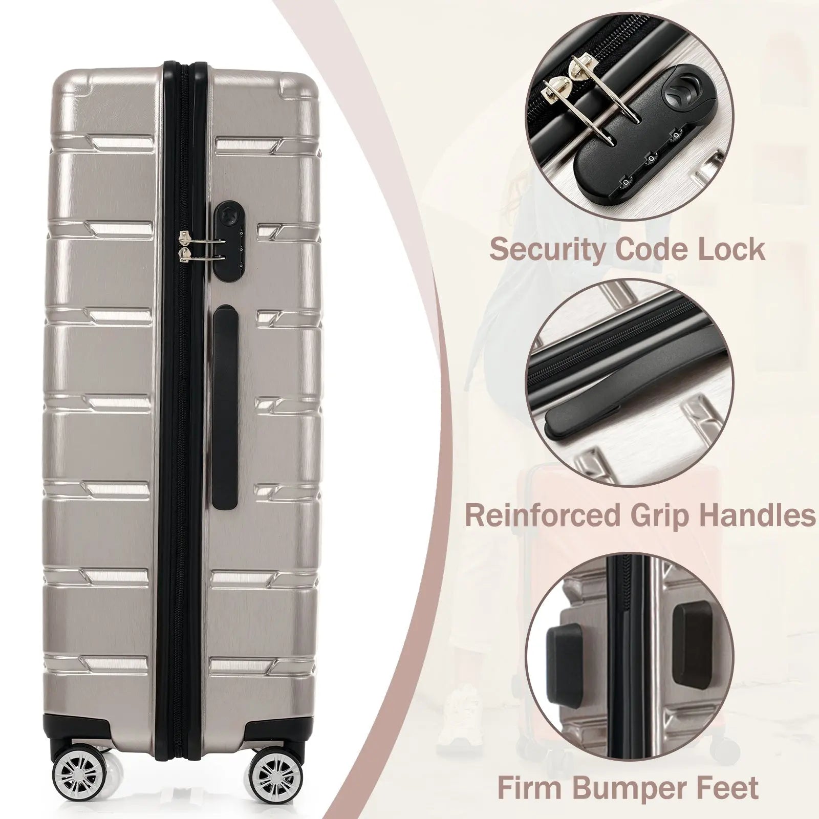 Hardshell Luggage Set 3 Piece, Durable ABS+PC Travel Suitcase with Sangria Beech