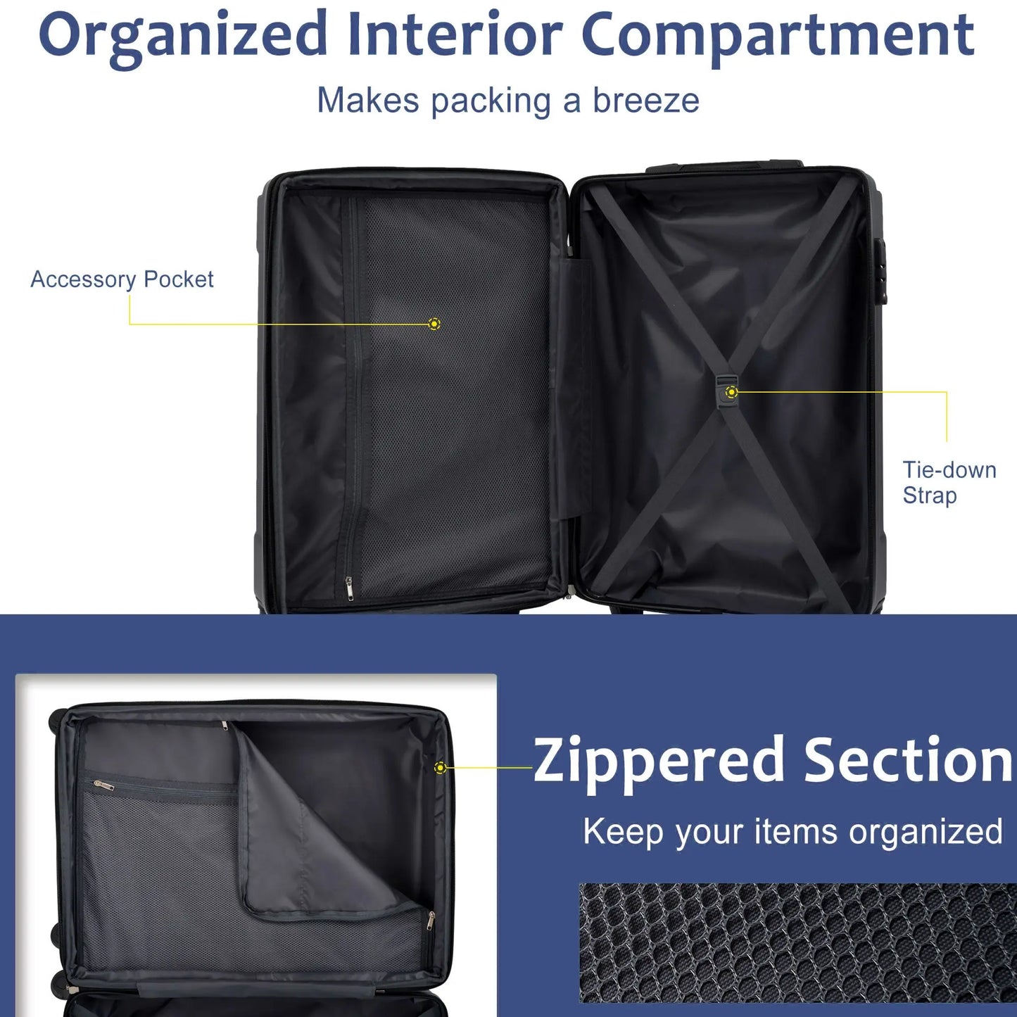 Hardshell Luggage Sets 6 Piece Suitcase Set, Expandable Lightweight