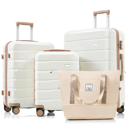 Luggage Sets 4 Piece, ABS Durable Suitcase with Travel Bag, ABS Hard Sangria Beech