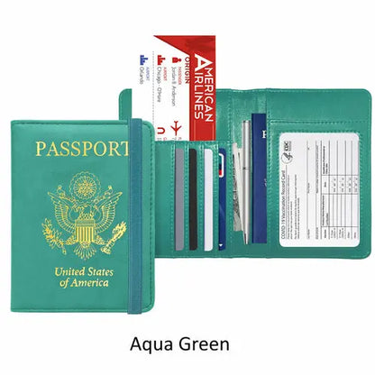 PU Leather RFID Passport and Vaccine Card Holder Combo Cerulean Grapevine